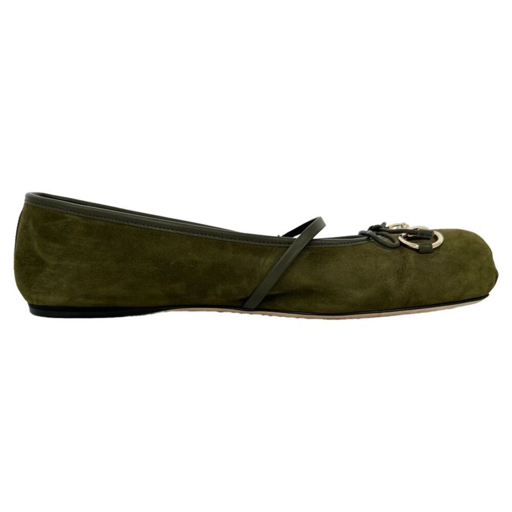 Gucci Horsebit Mary Jane Ballet Flats in Olive Suede